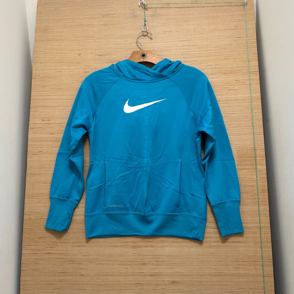 Nike Therma-FIT Hoodie Teal Blue White Swoosh Logo Pullover Mens Large